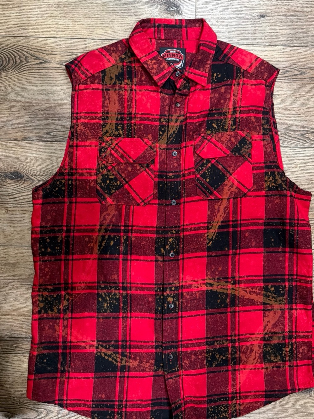 Minnow Red Plaid Sleeveless Flannel Shirt